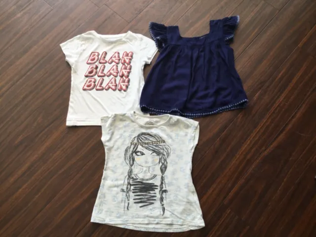 3 X Girls Short Sleeved Tops Age 6-7 Years