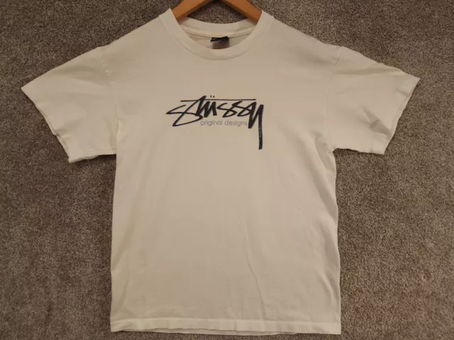 Vintage 90's STUSSY SKATEBOARD Longsleeve Shirt Medium Skater Stussy N4  Monogram Usa Streetwear White Tshirt Size M