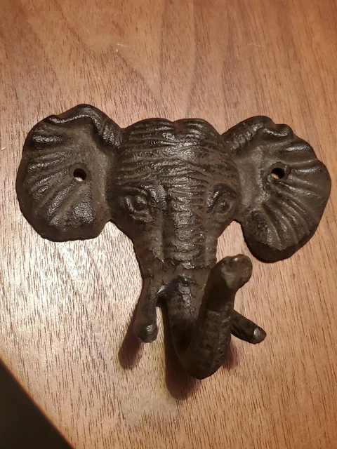 Elephant Head Coat Key Towel Hook Cast Iron Wall Bathroom Kitchen Rustic Decor