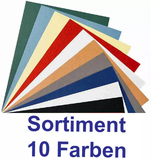 100 Einband Deckblätter, Lederstruktur - 10 Farben Set, DIN A4 Deckblatt