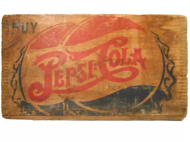 Pepsi-Cola Early-Mid 20Th C American Vint Rd/Blue Ink Stmpd Wd Box Soda Ad Crate