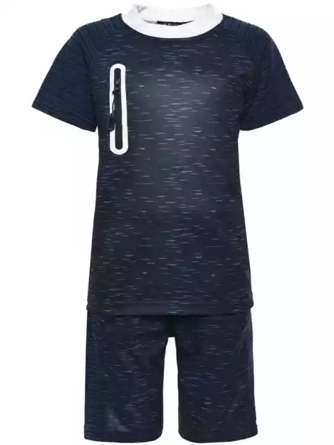 Bambini Set T-Shirt Girocollo Tessuto Pantaloncini Capri Loose Fit Navy 116