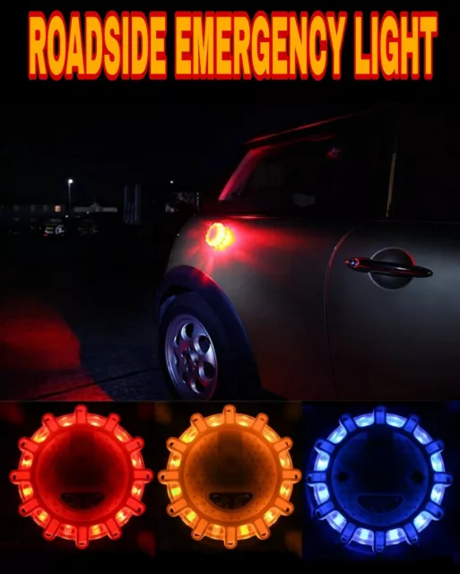 LED Road Flares Emergency Disc Safety Light Flashing Roadside Beacon Warning