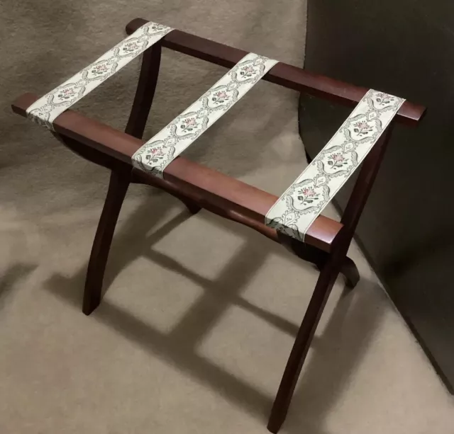 Vintage SCHEIBE Wooden Folding Luggage Suitcase Rack Stand Tapestry Straps