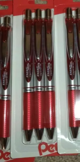 3 Pentel EnerGel RTX Retractable Gel Pens M 0.7mm RED Ink LIQUID GEL PEN MEDIUM