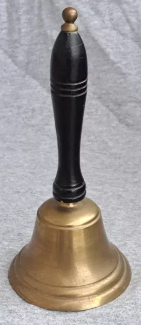 Vintage Brass School Teacher Hand Held Bell With Wood Handle ~ 8-1/2"