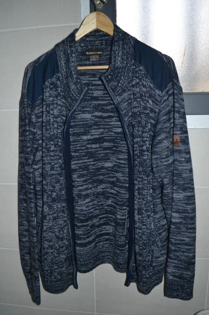 gilet homme  acrylique et laine, , zippé, chiné marine, demi saison ,état neuf 2