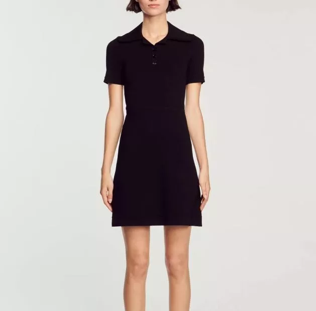 Sandro Collar A-line Dress Fit Short Sleeve Knit Mini Polo Dress for Women