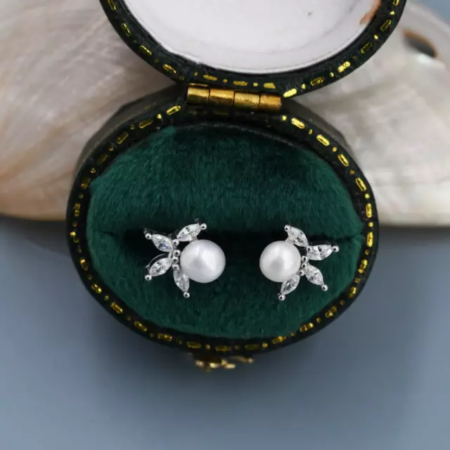 Genuine Freshwater Pearl Sterling Silver Drop Stud Earrings Stylish Jewel Gift