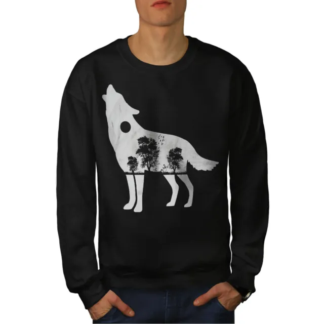 Wellcoda Wolf Forest Animal Mens Sweatshirt, Tree Casual Pullover Jumper