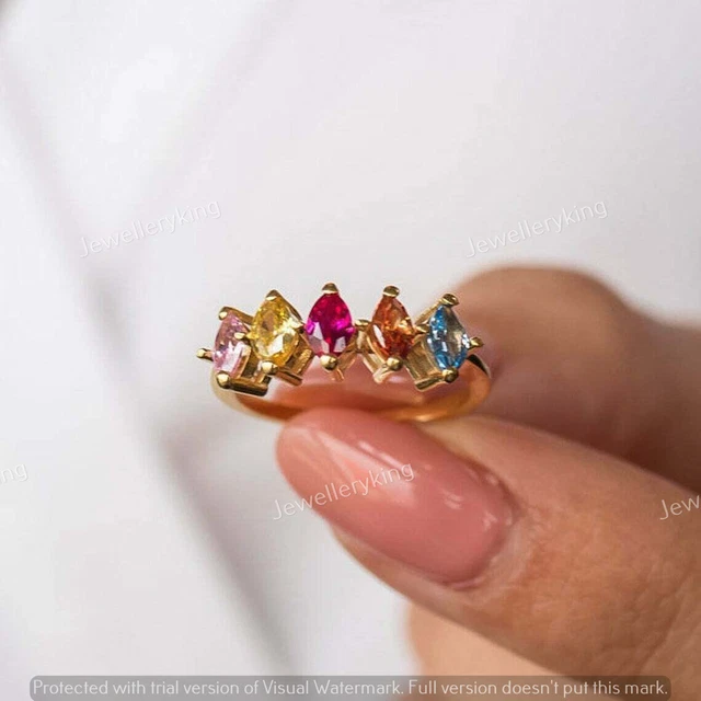1.90Ct Simulated Multi Color Five Stone Engagement Ring 925 Silver Gold Plated