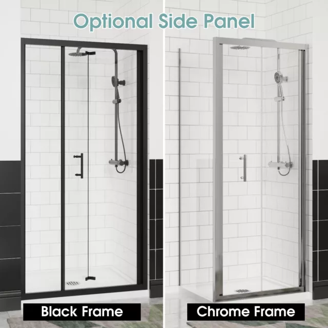 Chrome Black Frame Bi Fold Shower Door Enclosure Walk in Cubicle 6mm Glass Panel