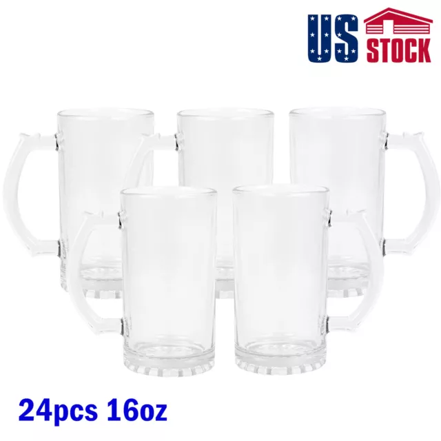 US Stock 24pcs 16oz Glass Sublimation Beer Steins Beer Mug Blanks Thick Glass