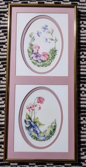 Betty Condon Floral Print Flowers Pink Matted Double Art Hanging Wall Gold Frame