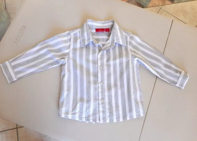 Size 1 baby boys button up shirt white black brown stripes long sleeves Cotton