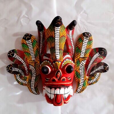 Hand Carved Wooden Mask Traditional Naga Raksha Wall Art Decor Sri Lankan