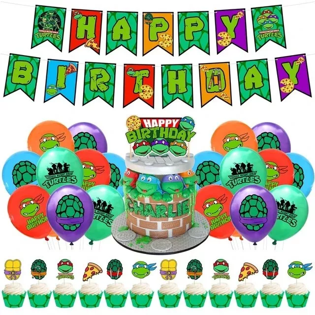 Tortugas Feliz Cumpleaños Fiesta Bandera Globos Topper Pastel Decoración Suministros Set