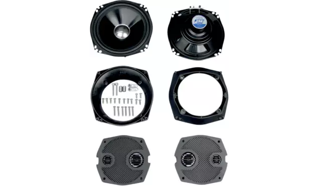 J&M Speakers Kit Pair 7.25" Waterproof High Performance Crossover Black Harley