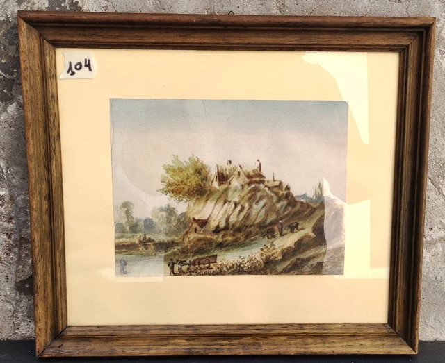 Acquerello Quadro Paesaggio Rurale Contadini Firmato 1926 Dipinto Originale