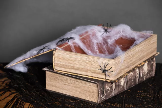 Set/2 11" Prop Book Box Witch Spell Spooky Scary Retro Vntg Halloween Decor