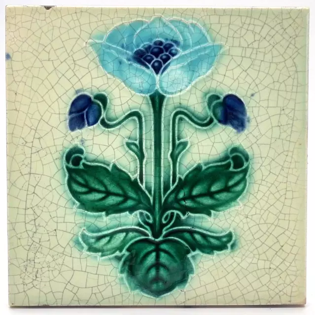 Art Nouveau Fireplace Majolica Tile Corn Bros C1900 AE4