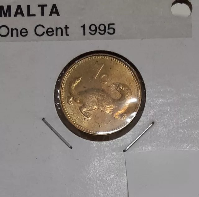 1995 Malta 1 Cent Nickel-Brass Coin  Coat of Arms/Weasel   UNC