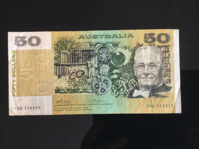 (Lot 147) Old  Aust Notes. $50 Phillips Wheeler 1st Prefix YAA 269929. See pics