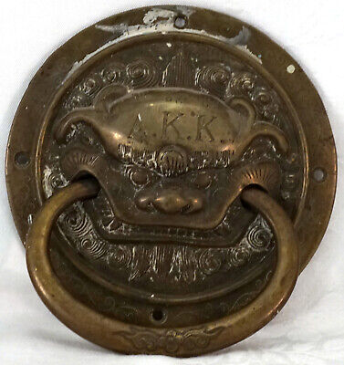 Antique Large Solid Brass Door Knocker Mythical Chinese Beast / Lion Nice Detail