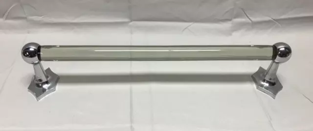 Antique 20" Glass Deco Towel Bar Hoegger Chrome Brass Ends Bathroom VTG 1918-22B