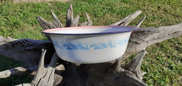 Ancienne Bassine émaillée Blanche Liseré Bleu - D32 Cm - Occasion