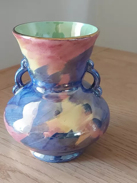 Vintage Maling Pottery Baluster Vase Storm Lustreware Gilded England
