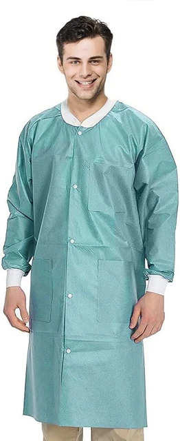 Disposable Gowns Medical Lab Coats Small. Pack of 50 Teal Adult with Pockets. 45