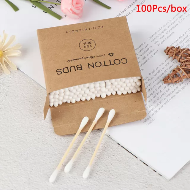 100x Double Head Bamboo Cotton Swab Makeup Buds Wood Sticks Nose Ears Cleanin_js