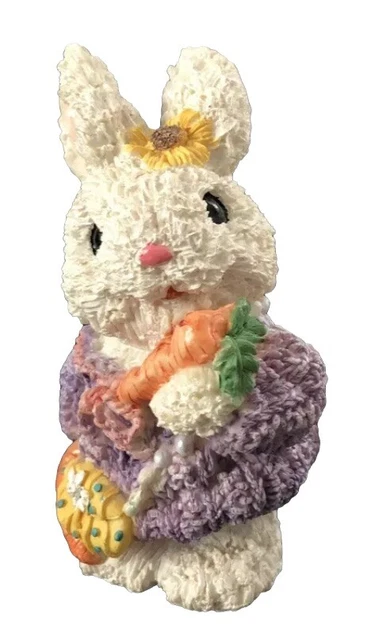 Lot of Two Bunny Figurines Easter Carrots Flowers Nursery Decor