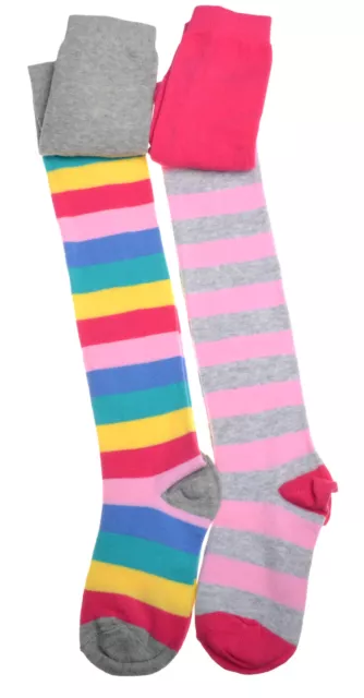2 pairs of Colourful Stripey Girls Tights - Cotton - Variety of sizes