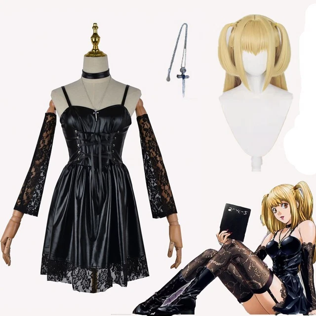 Death Note Misa Amane Cosplay Costume Black Strap Gothic Leather Halloween Dress