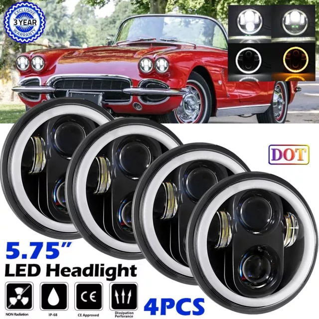 4Pcs 5-3/4 5.75" Round LED Headlights HI-LO Beam For 1958-1974 Chrysler Imperial