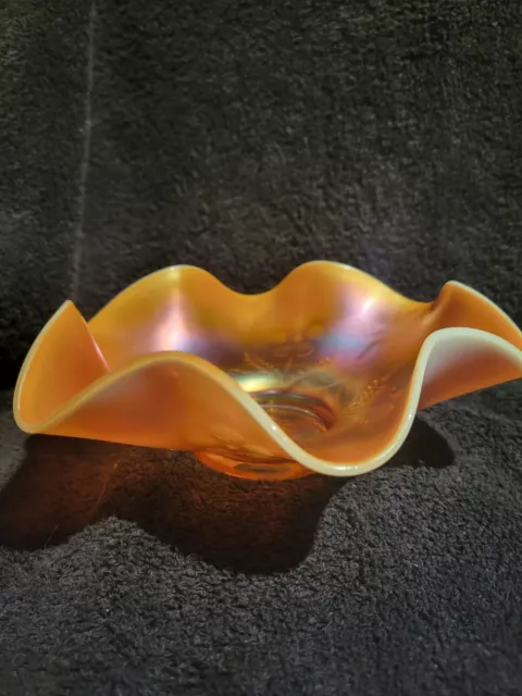 Daisy Dear Dugan Diamond Marigold Opalescent Ruffle Bowl Vintage Carnival Glass