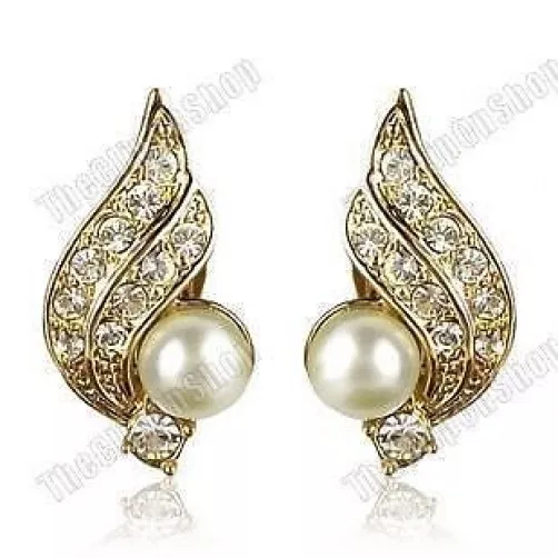 CLIP ON vintage PEARL&CRYSTAL gold DIAMANTE EARRINGS