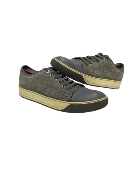 Lanvin Grey Croc Embossed Leather Low Top Sneakers Mens 8