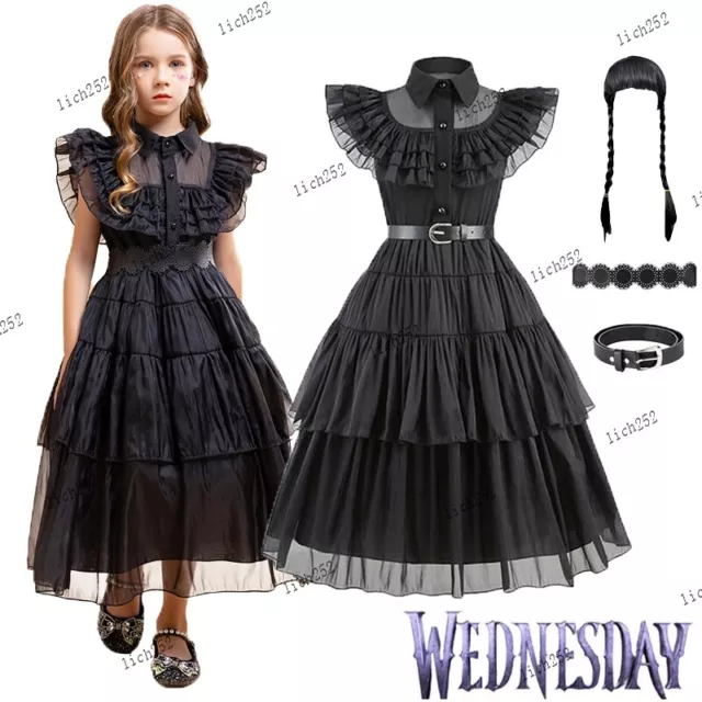 The Addams Family Cosplay Dress Wednesday Fancy Dress Girl Dancing Party Costume