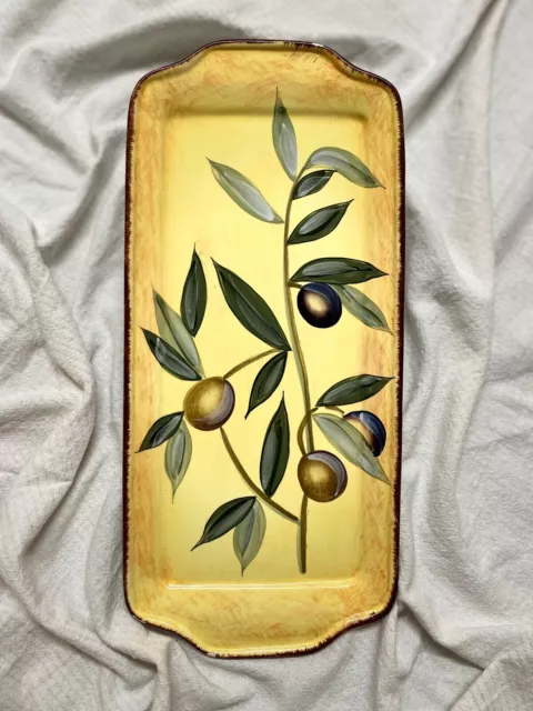 Hand Painted Ceramic Tray Serving Platter Appetizer Pattern Olives Made in Spain