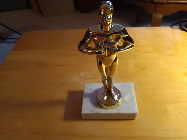 Vintage Metal Oscar Replica Figurine 5" Tall Gold Finish w/2 x 3 Marble Base
