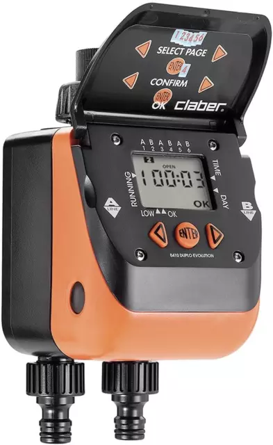 Claber 8410 Aquadue Duplo Evolution, Nero, Arancione, 9,6X22,5X10,8 Cm