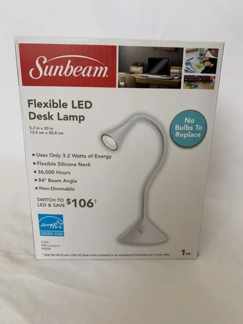 Sunbeam Flexible Neck Led Desk Lamp Adjustable Light Energy Star White
