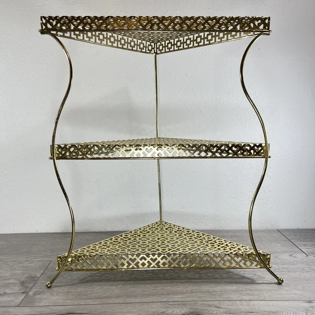 VINTAGE MCM GOLD Metal Wire Corner Shelf Stand Retro 1960’s 49.95