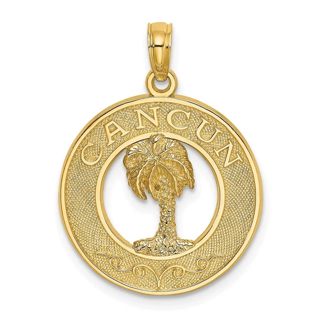 14K Yellow Gold CANCUN w/Palm Tree Circle Charm