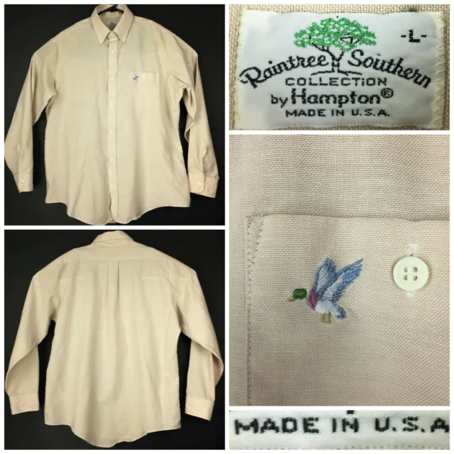 Vtg Raintree Southern Mens Large (49 in Chest) Light Brown Duck Button Down, USA