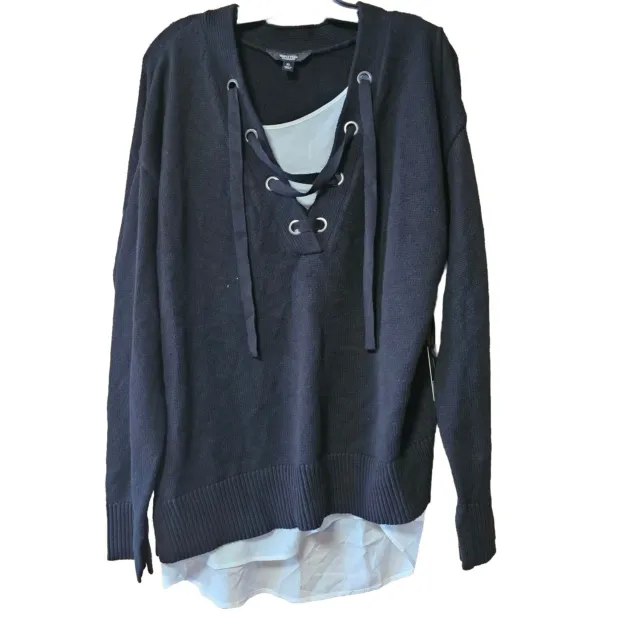 SIMPLY VERA VERA Wang Mock-Layer Sweater Black Women's Sz XL NWT MSRP $64  $17.99 - PicClick