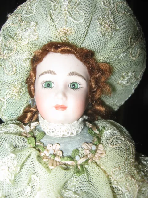 8" antique Reproduction Delton French bisque head Jumeau Doll ? hand fan